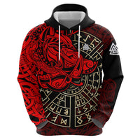Yggdrasil Hoodie with Red Norse Dragon and Runes Viking Heritage Tribute - Wonder Print Shop