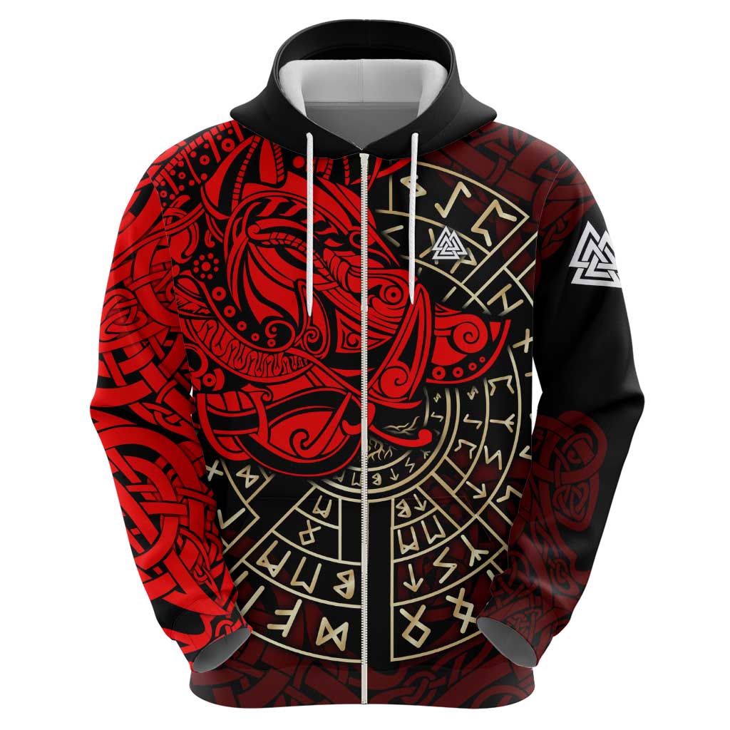 Yggdrasil Hoodie with Red Norse Dragon and Runes Viking Heritage Tribute - Wonder Print Shop