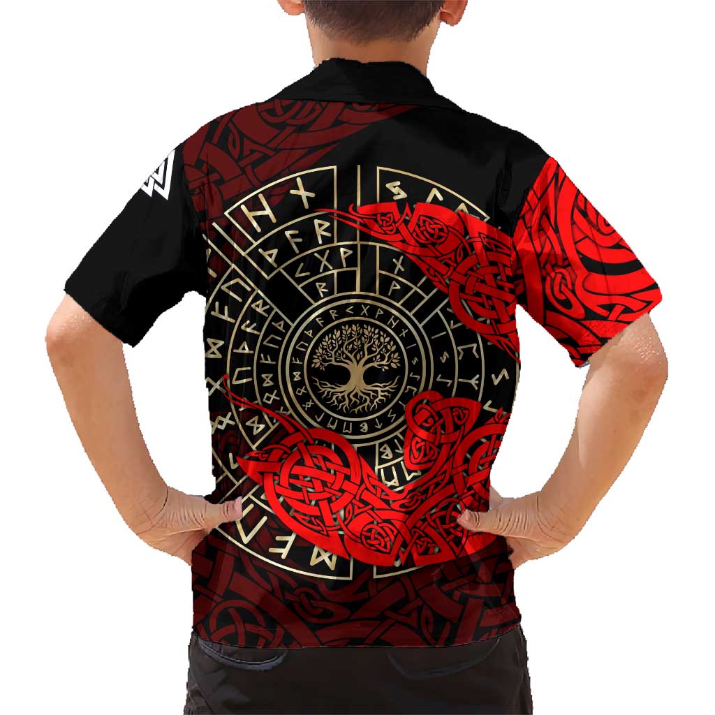 Yggdrasil Kid Hawaiian Shirt with Red Norse Dragon and Runes Viking Heritage Tribute - Wonder Print Shop