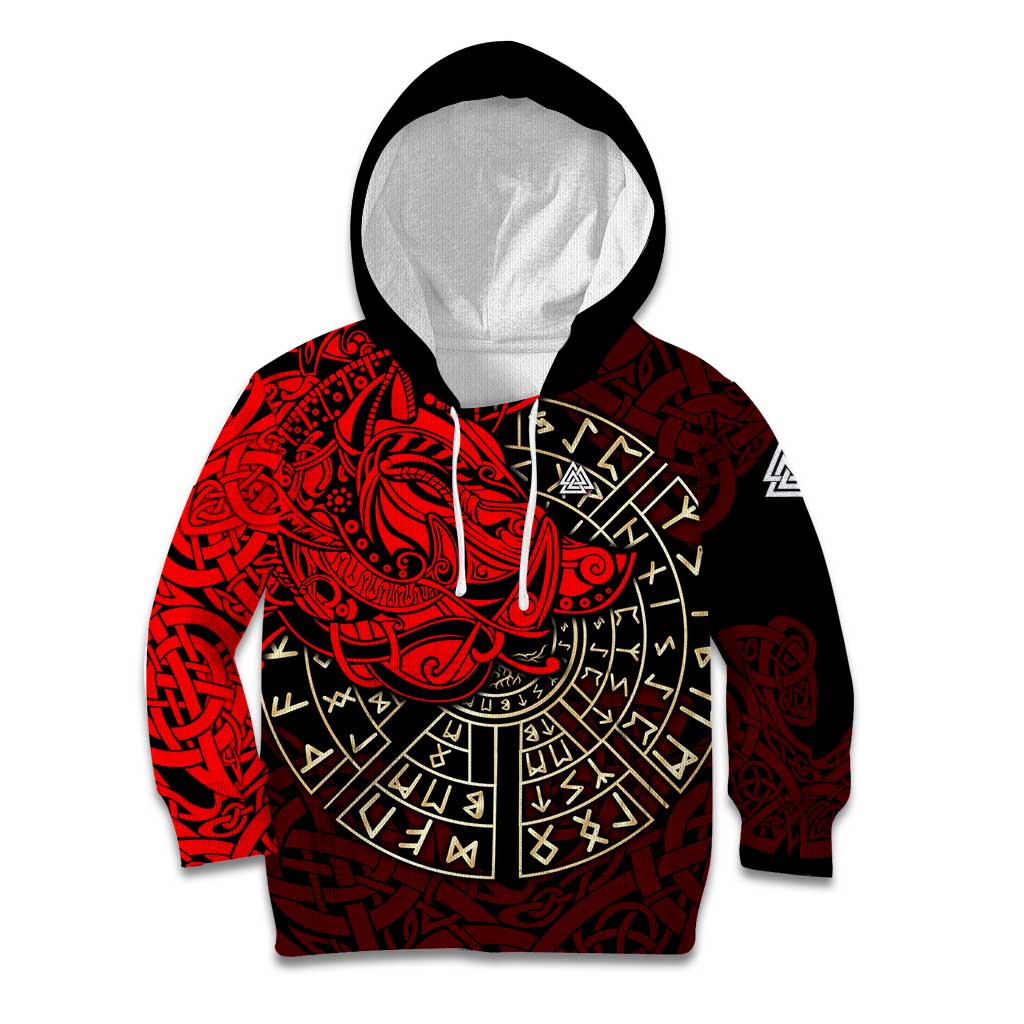 Yggdrasil Kid Hoodie with Red Norse Dragon and Runes Viking Heritage Tribute - Wonder Print Shop
