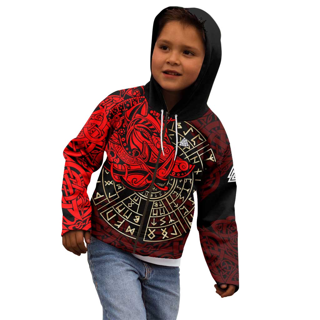 Yggdrasil Kid Hoodie with Red Norse Dragon and Runes Viking Heritage Tribute - Wonder Print Shop