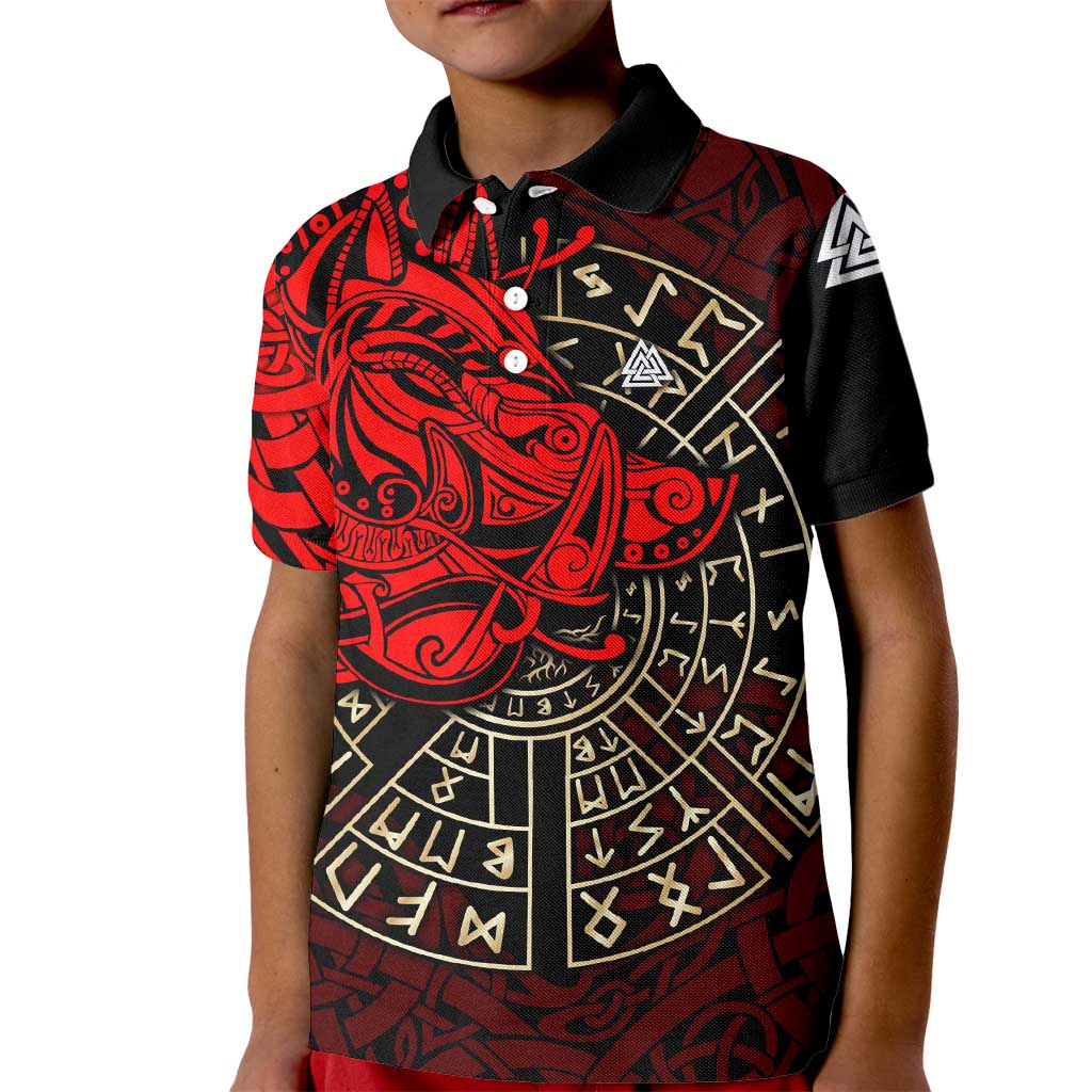 Yggdrasil Kid Polo Shirt with Red Norse Dragon and Runes Viking Heritage Tribute - Wonder Print Shop