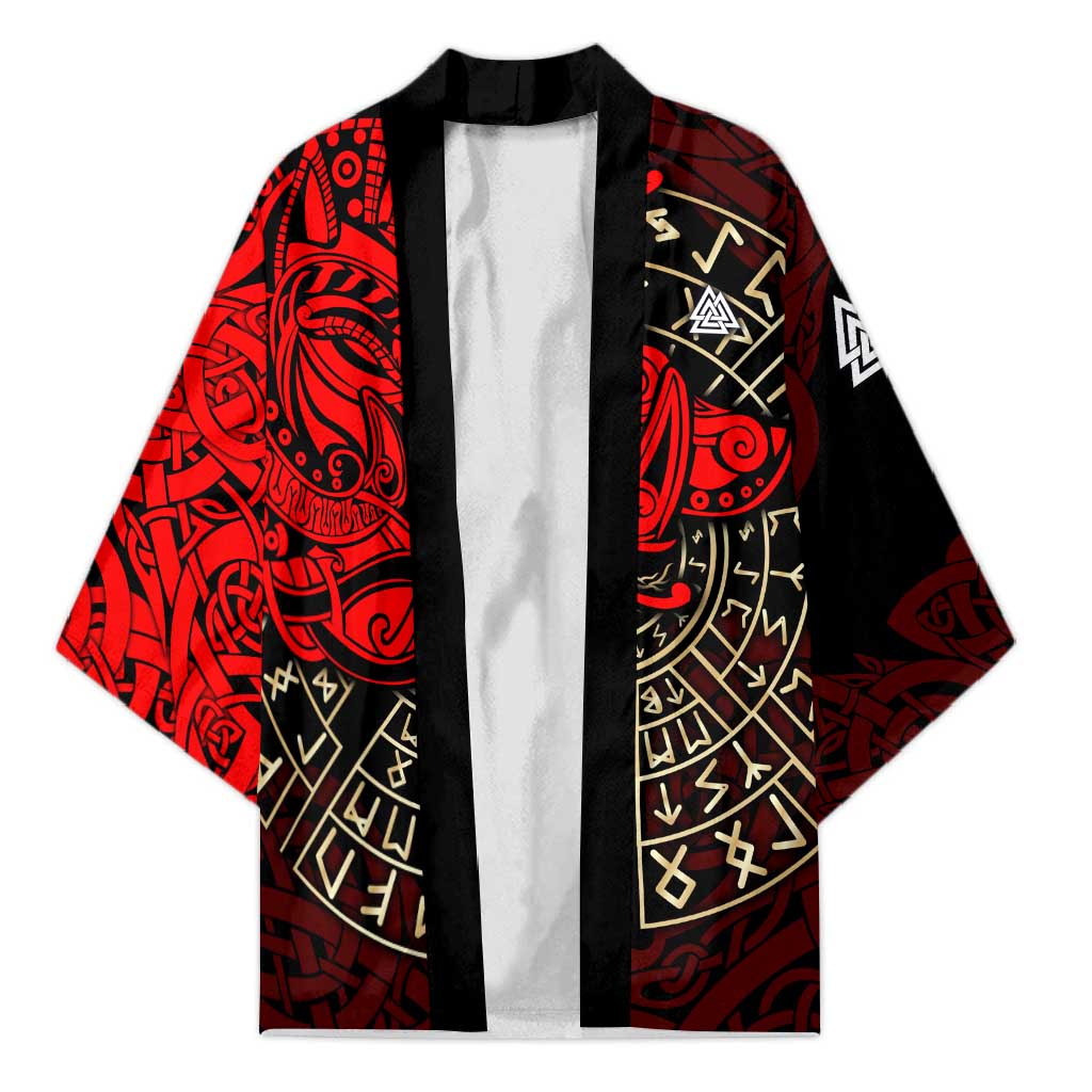Yggdrasil Kimono with Red Norse Dragon and Runes Viking Heritage Tribute - Wonder Print Shop