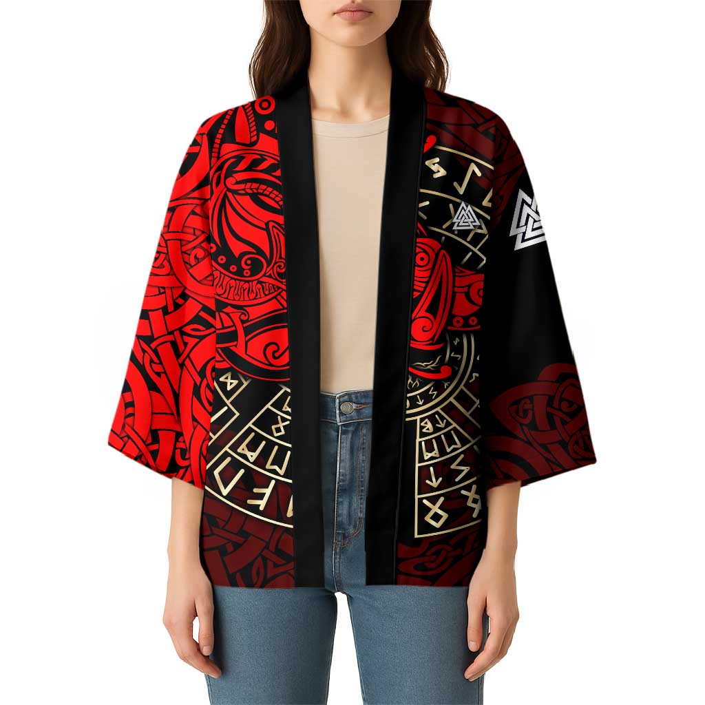 Yggdrasil Kimono with Red Norse Dragon and Runes Viking Heritage Tribute - Wonder Print Shop
