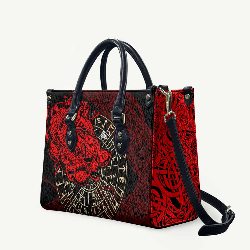 Yggdrasil Leather Bag with Red Norse Dragon and Runes Viking Heritage Tribute - Wonder Print Shop
