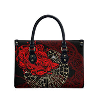 Yggdrasil Leather Bag with Red Norse Dragon and Runes Viking Heritage Tribute - Wonder Print Shop