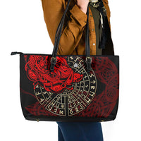 Yggdrasil Leather Tote Bag with Red Norse Dragon and Runes Viking Heritage Tribute - Wonder Print Shop