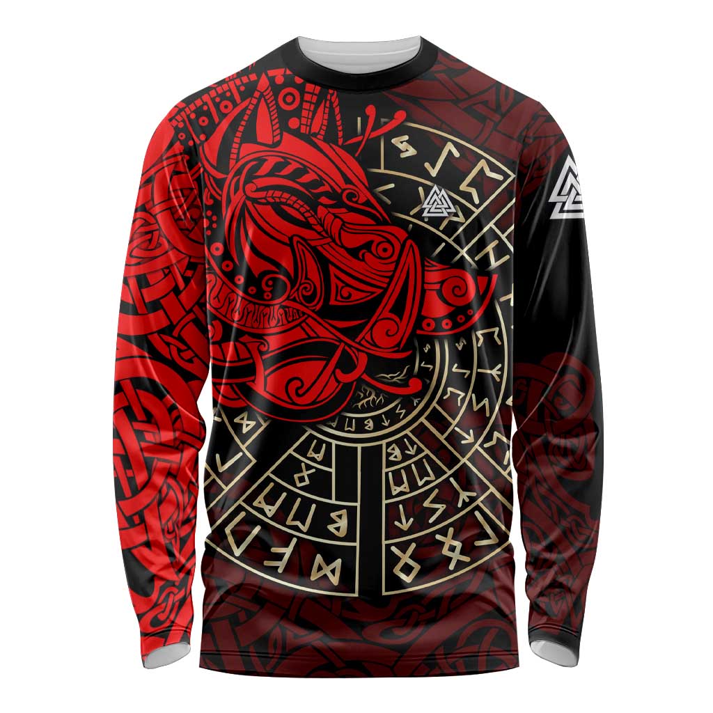 Yggdrasil Long Sleeve Shirt with Red Norse Dragon and Runes Viking Heritage Tribute - Wonder Print Shop