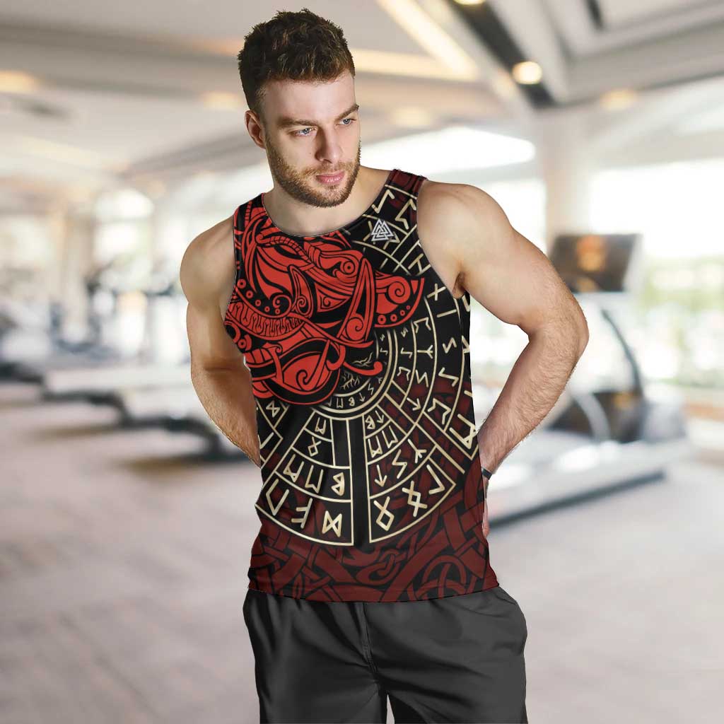 Yggdrasil Men Tank Top with Red Norse Dragon and Runes Viking Heritage Tribute - Wonder Print Shop