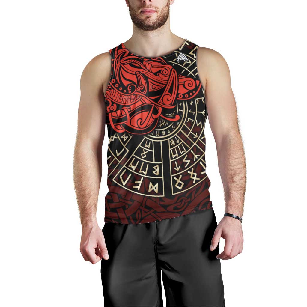 Yggdrasil Men Tank Top with Red Norse Dragon and Runes Viking Heritage Tribute - Wonder Print Shop