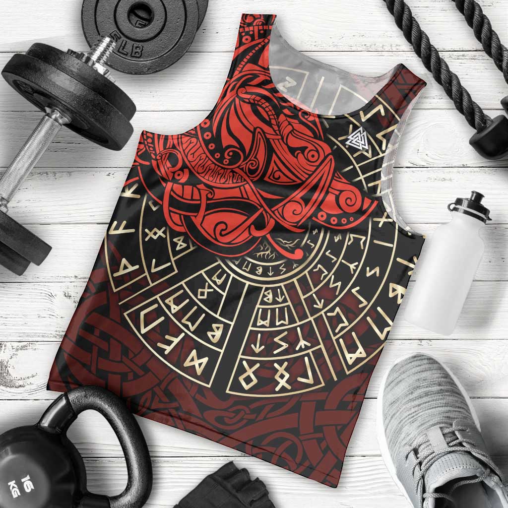 Yggdrasil Men Tank Top with Red Norse Dragon and Runes Viking Heritage Tribute - Wonder Print Shop