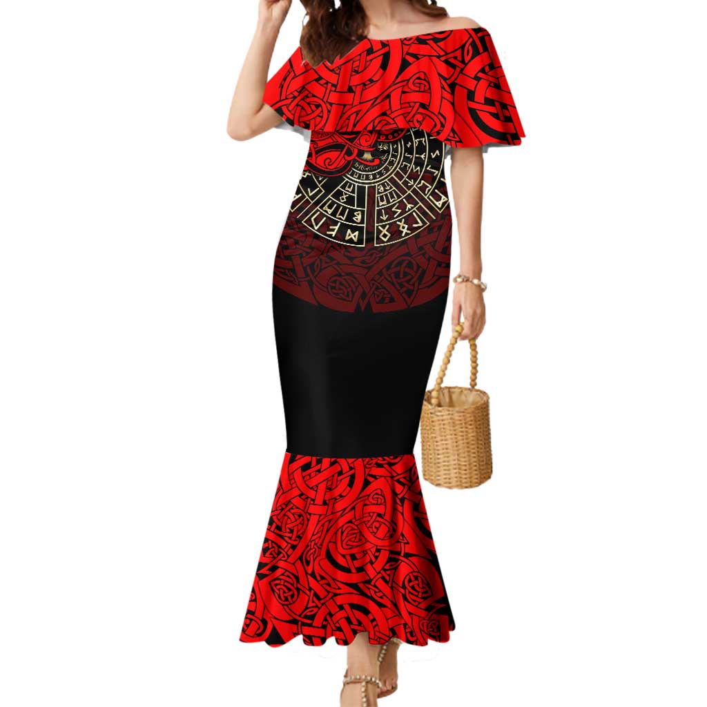 Yggdrasil Mermaid Dress with Red Norse Dragon and Runes Viking Heritage Tribute - Wonder Print Shop