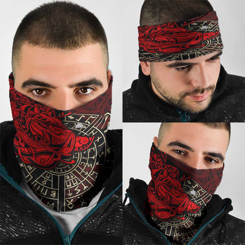 Yggdrasil Neck Gaiter with Red Norse Dragon and Runes Viking Heritage Tribute - Wonder Print Shop