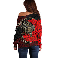 Yggdrasil Off Shoulder Sweater with Red Norse Dragon and Runes Viking Heritage Tribute - Wonder Print Shop