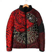 Yggdrasil Padded Jacket with Red Norse Dragon and Runes Viking Heritage Tribute - Wonder Print Shop