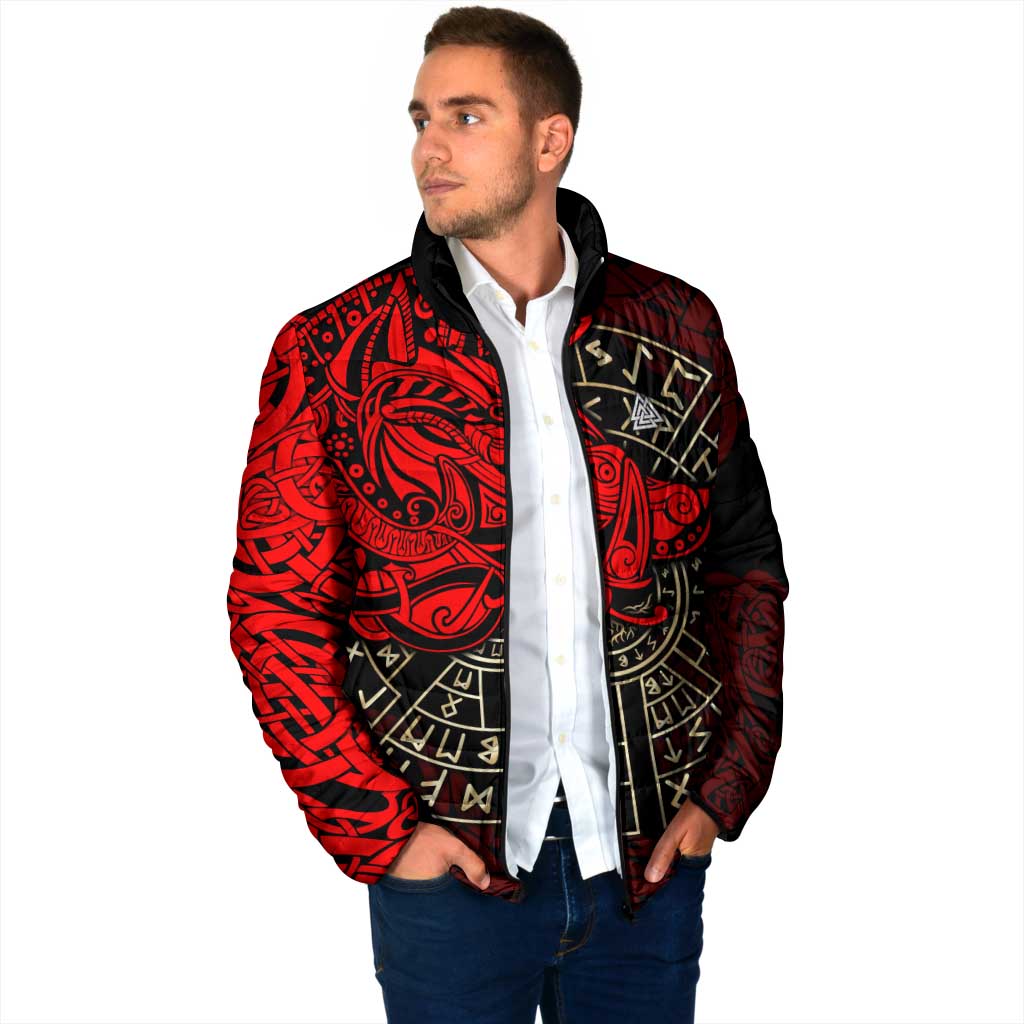Yggdrasil Padded Jacket with Red Norse Dragon and Runes Viking Heritage Tribute - Wonder Print Shop