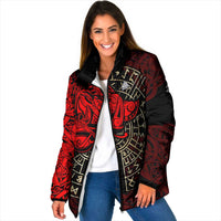 Yggdrasil Padded Jacket with Red Norse Dragon and Runes Viking Heritage Tribute - Wonder Print Shop