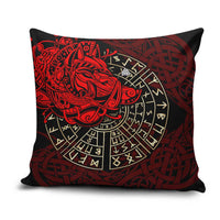 Yggdrasil Pillow Cover with Red Norse Dragon and Runes Viking Heritage Tribute - Wonder Print Shop