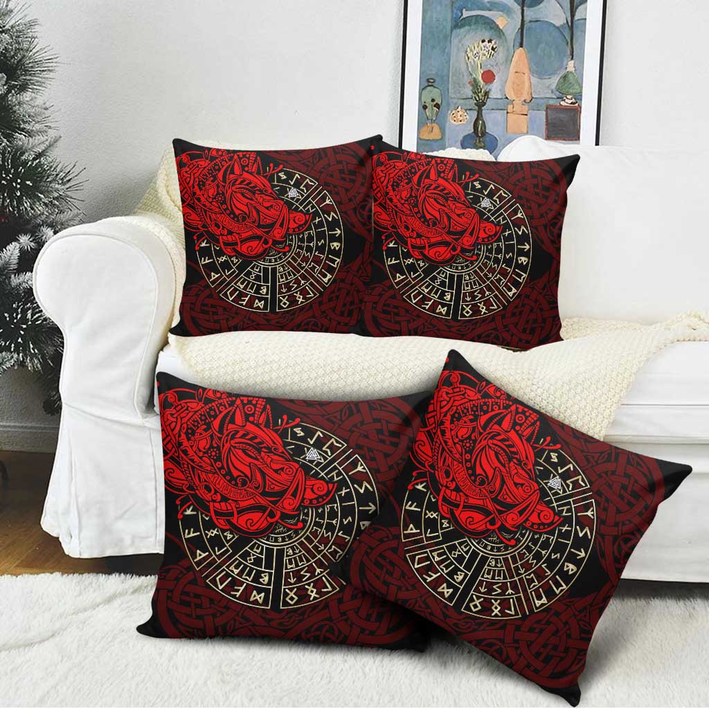 Yggdrasil Pillow Cover with Red Norse Dragon and Runes Viking Heritage Tribute - Wonder Print Shop