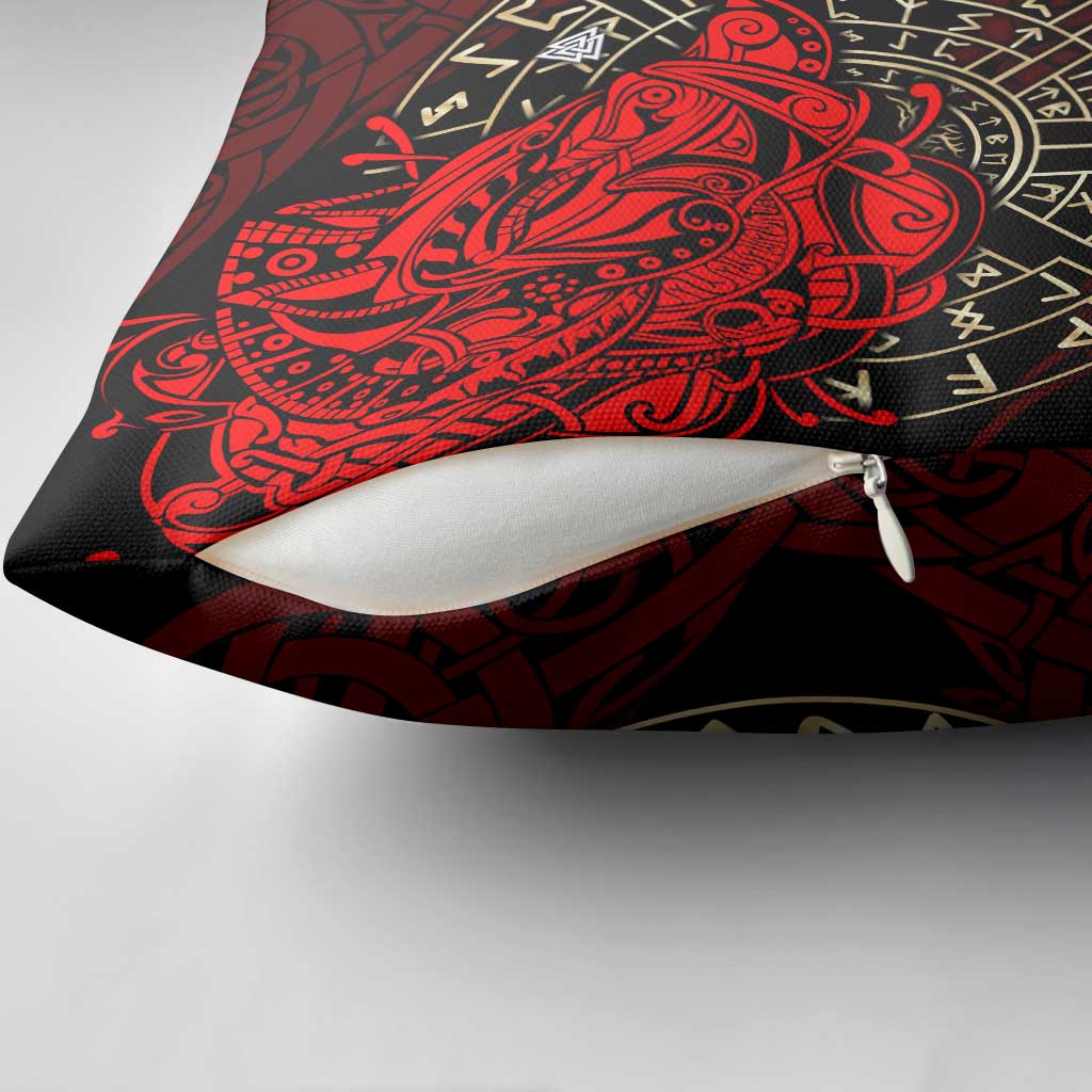 Yggdrasil Pillow Cover with Red Norse Dragon and Runes Viking Heritage Tribute - Wonder Print Shop