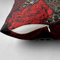 Yggdrasil Pillow Cover with Red Norse Dragon and Runes Viking Heritage Tribute - Wonder Print Shop