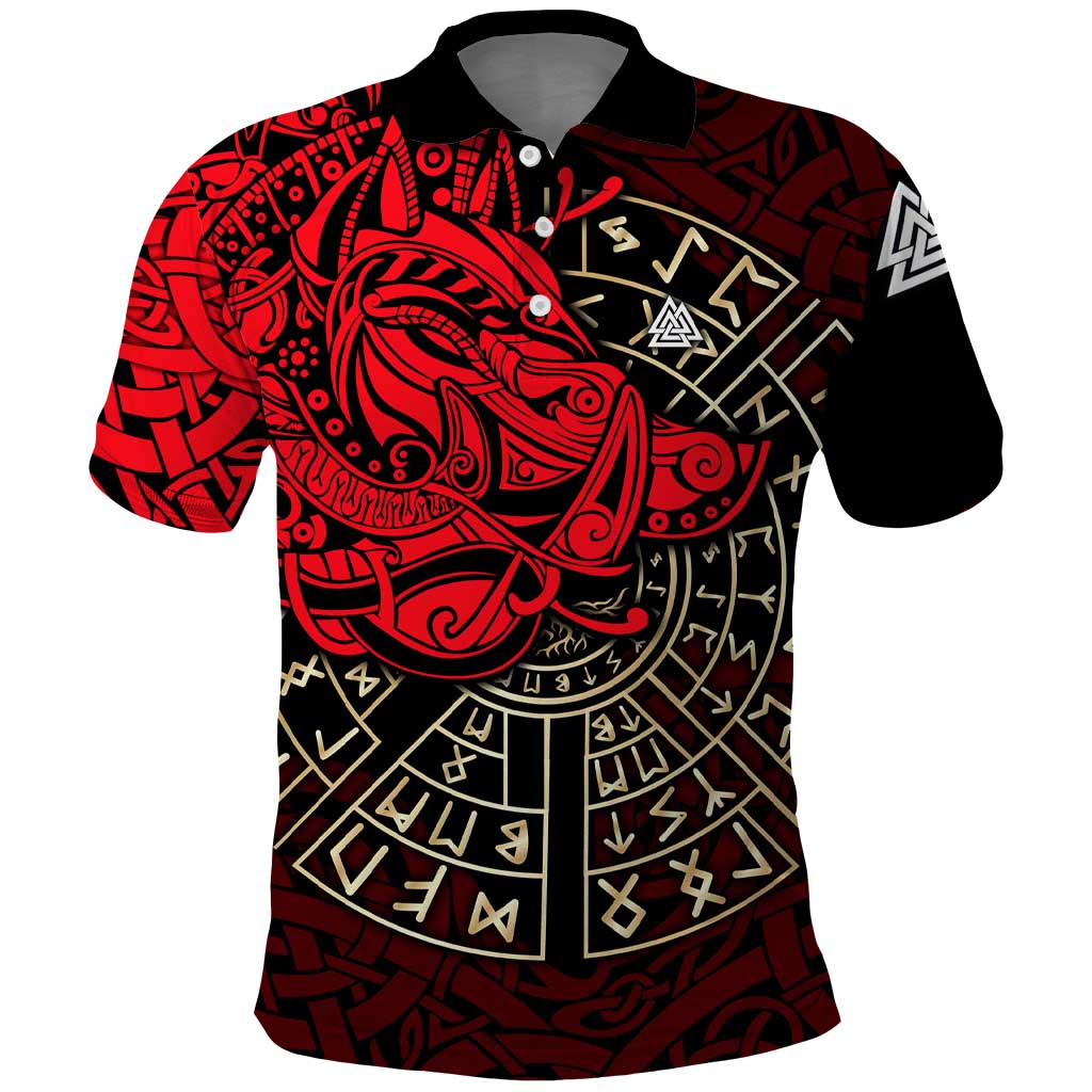 Yggdrasil Polo Shirt with Red Norse Dragon and Runes Viking Heritage Tribute - Wonder Print Shop