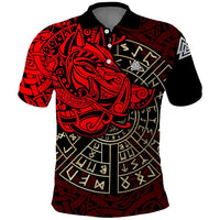 Yggdrasil Polo Shirt with Red Norse Dragon and Runes Viking Heritage Tribute - Wonder Print Shop