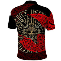 Yggdrasil Polo Shirt with Red Norse Dragon and Runes Viking Heritage Tribute - Wonder Print Shop