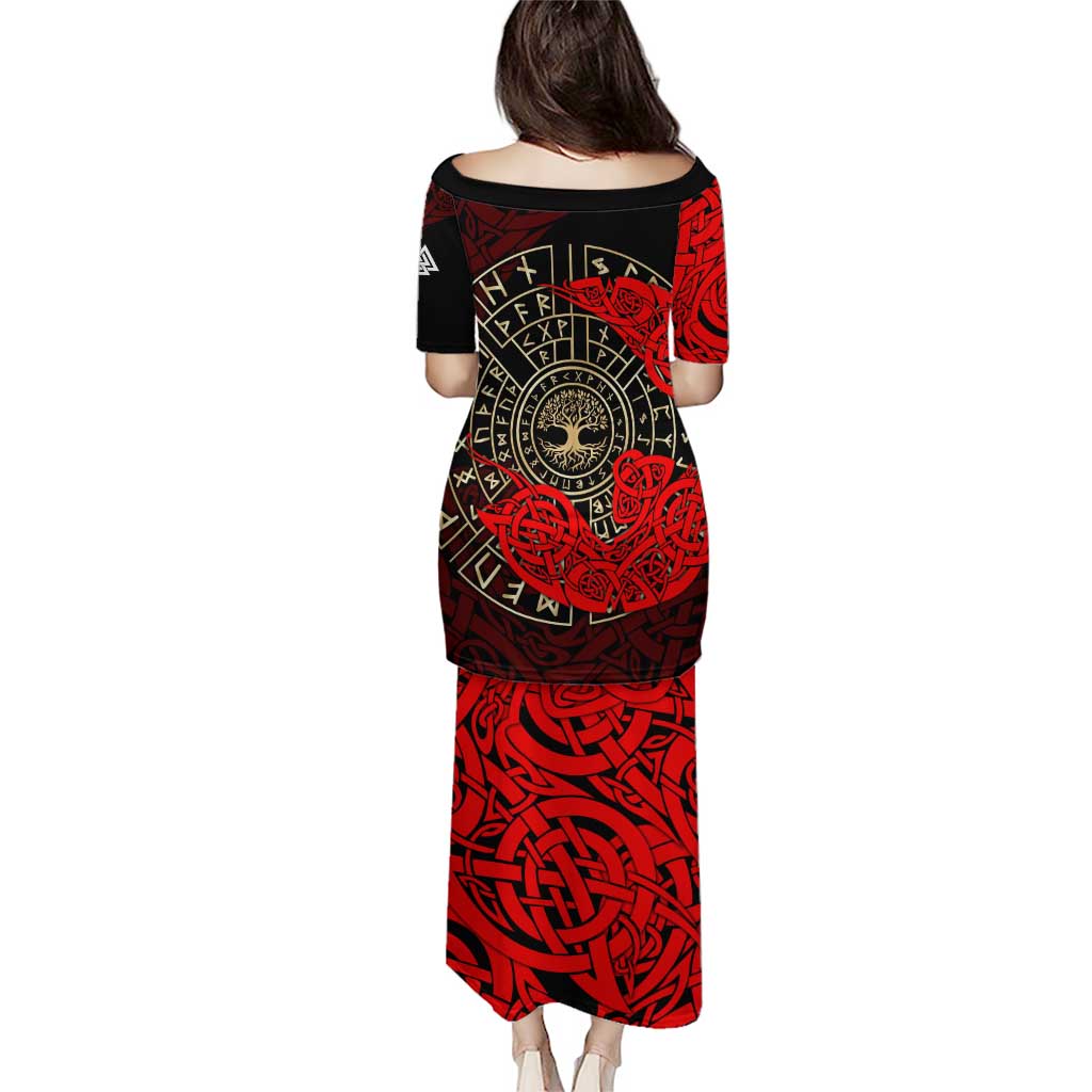 Yggdrasil Puletasi with Red Norse Dragon and Runes Viking Heritage Tribute - Wonder Print Shop