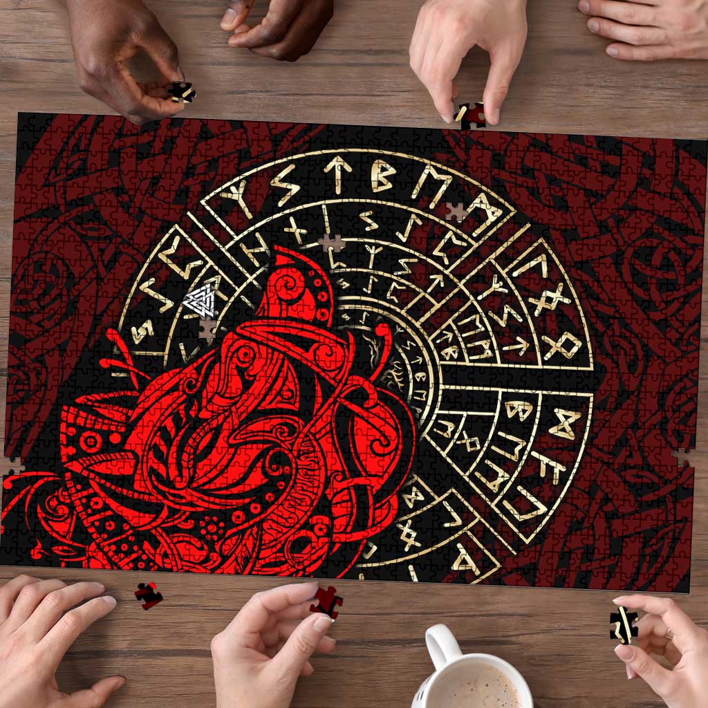 Yggdrasil Puzzle with Red Norse Dragon and Runes Viking Heritage Tribute - Wonder Print Shop