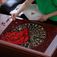 Yggdrasil Puzzle with Red Norse Dragon and Runes Viking Heritage Tribute - Wonder Print Shop
