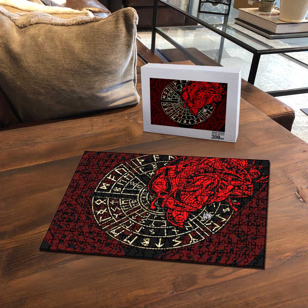 Yggdrasil Puzzle with Red Norse Dragon and Runes Viking Heritage Tribute - Wonder Print Shop