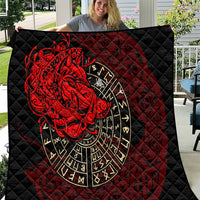 Yggdrasil Quilt with Red Norse Dragon and Runes Viking Heritage Tribute - Wonder Print Shop