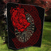 Yggdrasil Quilt with Red Norse Dragon and Runes Viking Heritage Tribute - Wonder Print Shop