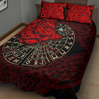 Yggdrasil Quilt Bed Set with Red Norse Dragon and Runes Viking Heritage Tribute - Wonder Print Shop