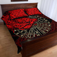 Yggdrasil Quilt Bed Set with Red Norse Dragon and Runes Viking Heritage Tribute - Wonder Print Shop
