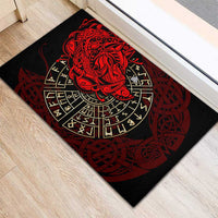 Yggdrasil Rubber Doormat with Red Norse Dragon and Runes Viking Heritage Tribute - Wonder Print Shop