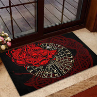 Yggdrasil Rubber Doormat with Red Norse Dragon and Runes Viking Heritage Tribute - Wonder Print Shop