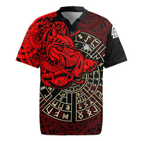 Yggdrasil Rugby Jersey with Red Norse Dragon and Runes Viking Heritage Tribute - Wonder Print Shop