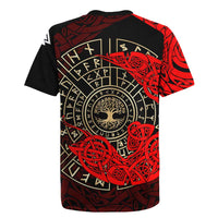 Yggdrasil Rugby Jersey with Red Norse Dragon and Runes Viking Heritage Tribute - Wonder Print Shop