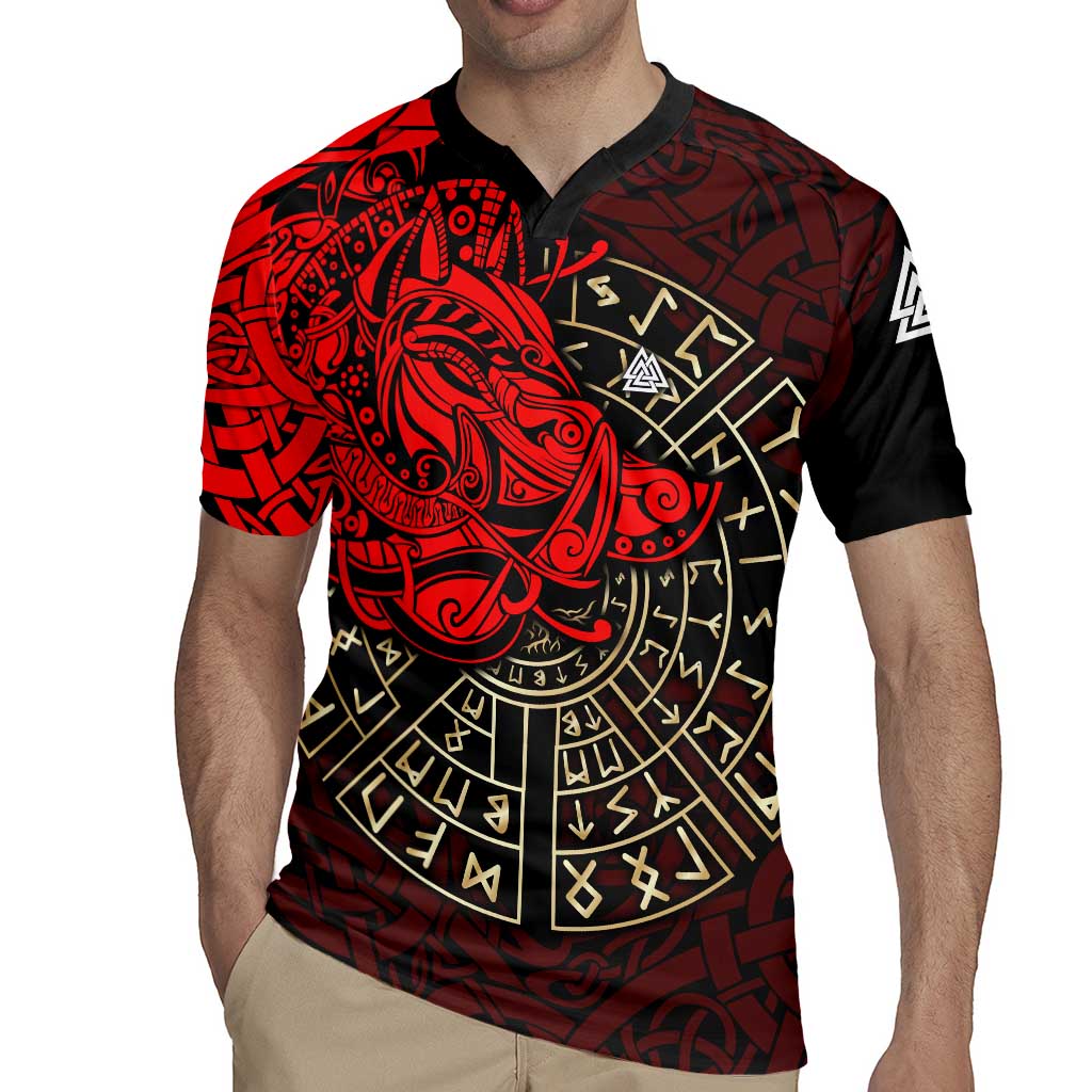 Yggdrasil Rugby Jersey with Red Norse Dragon and Runes Viking Heritage Tribute - Wonder Print Shop