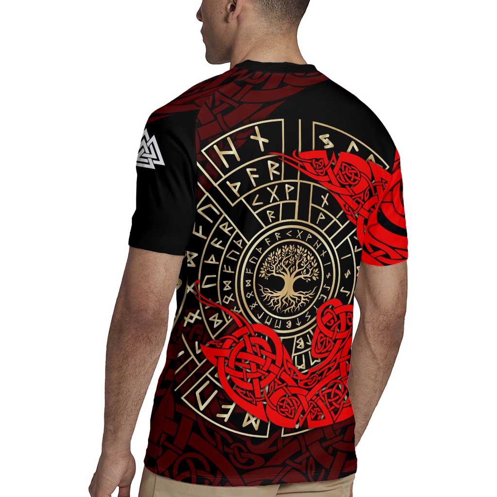 Yggdrasil Rugby Jersey with Red Norse Dragon and Runes Viking Heritage Tribute - Wonder Print Shop