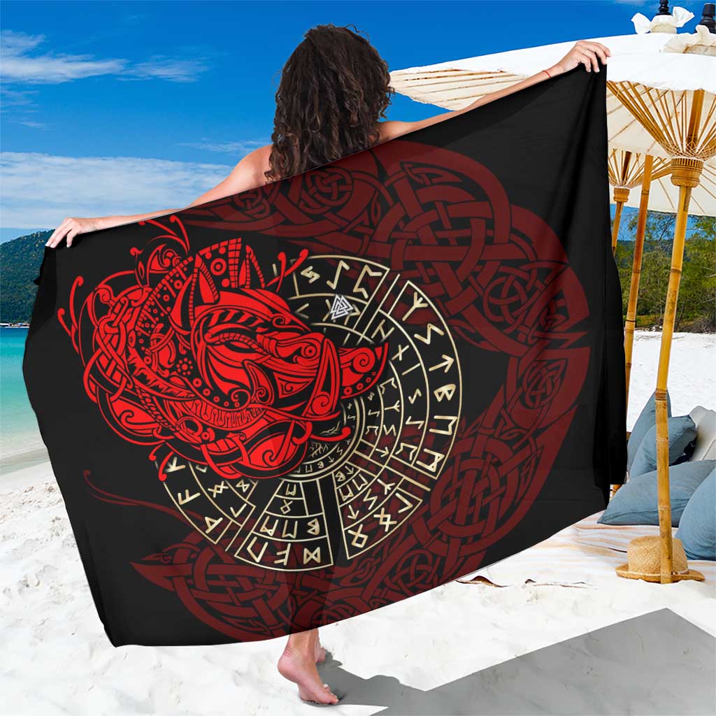 Yggdrasil Sarong with Red Norse Dragon and Runes Viking Heritage Tribute - Wonder Print Shop