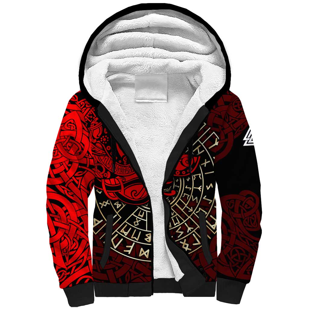 Yggdrasil Sherpa Hoodie with Red Norse Dragon and Runes Viking Heritage Tribute - Wonder Print Shop