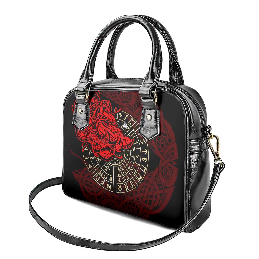 Yggdrasil Shoulder Handbag with Red Norse Dragon and Runes Viking Heritage Tribute - Wonder Print Shop