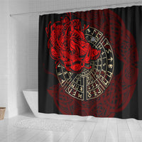 Yggdrasil Shower Curtain with Red Norse Dragon and Runes Viking Heritage Tribute - Wonder Print Shop
