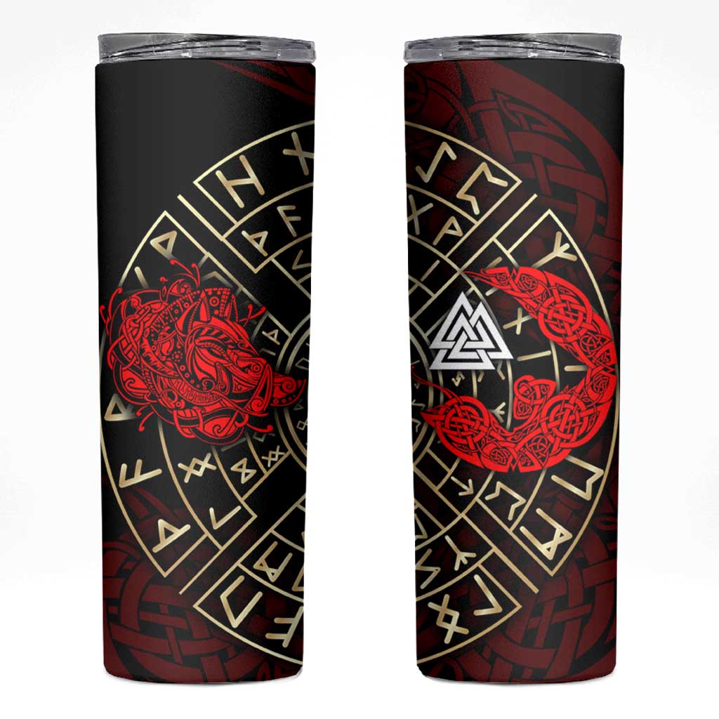 Yggdrasil Skinny Tumbler with Red Norse Dragon and Runes Viking Heritage Tribute - Wonder Print Shop