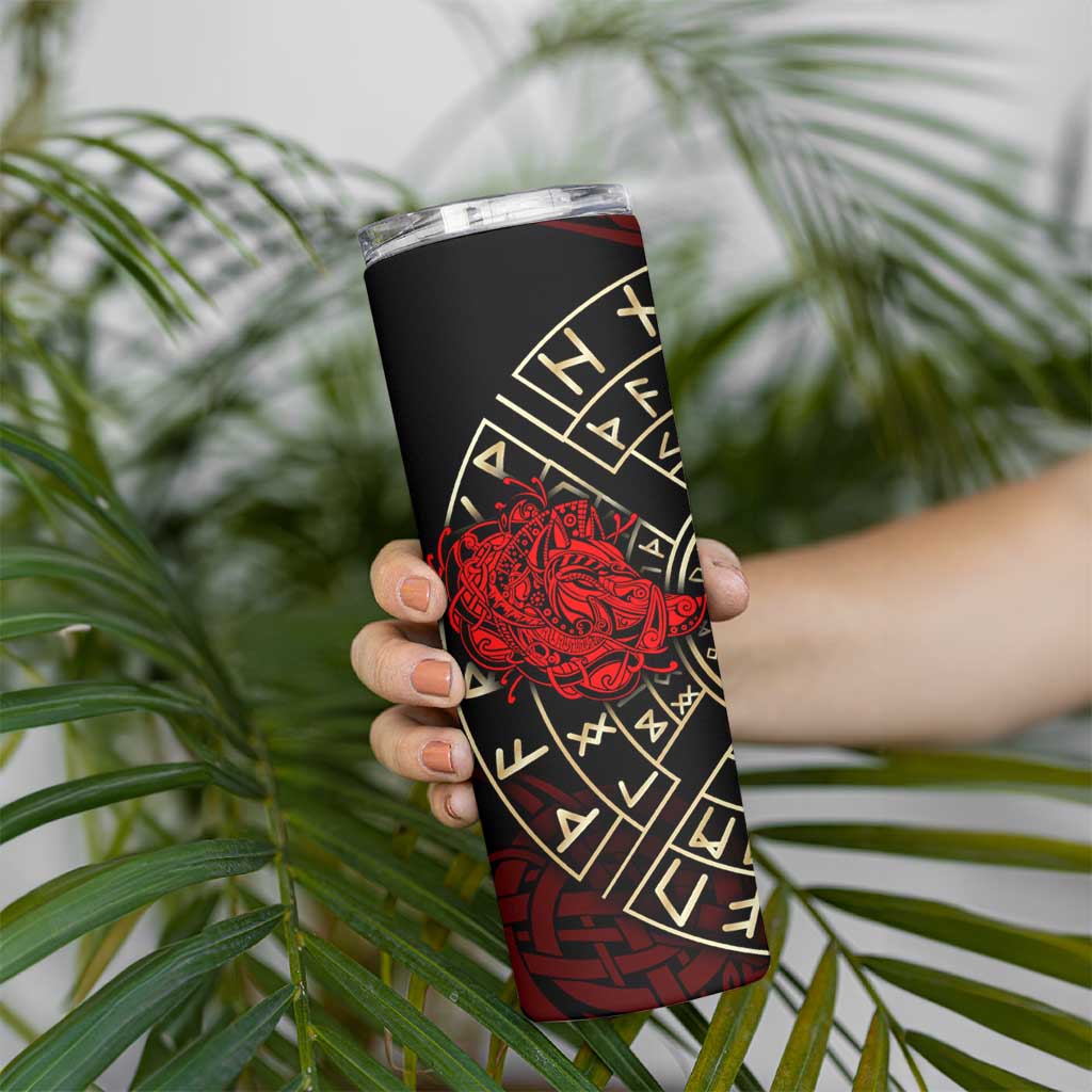 Yggdrasil Skinny Tumbler with Red Norse Dragon and Runes Viking Heritage Tribute - Wonder Print Shop