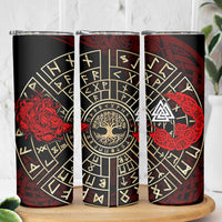 Yggdrasil Skinny Tumbler with Red Norse Dragon and Runes Viking Heritage Tribute - Wonder Print Shop