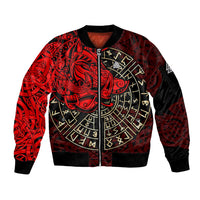 Yggdrasil Sleeve Zip Bomber Jacket with Red Norse Dragon and Runes Viking Heritage Tribute - Wonder Print Shop